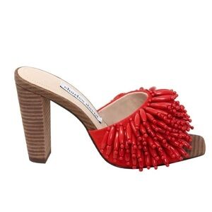 Charles David Women's Red Hottie Beaded Leather Suede Block Heel Sandals - NWT